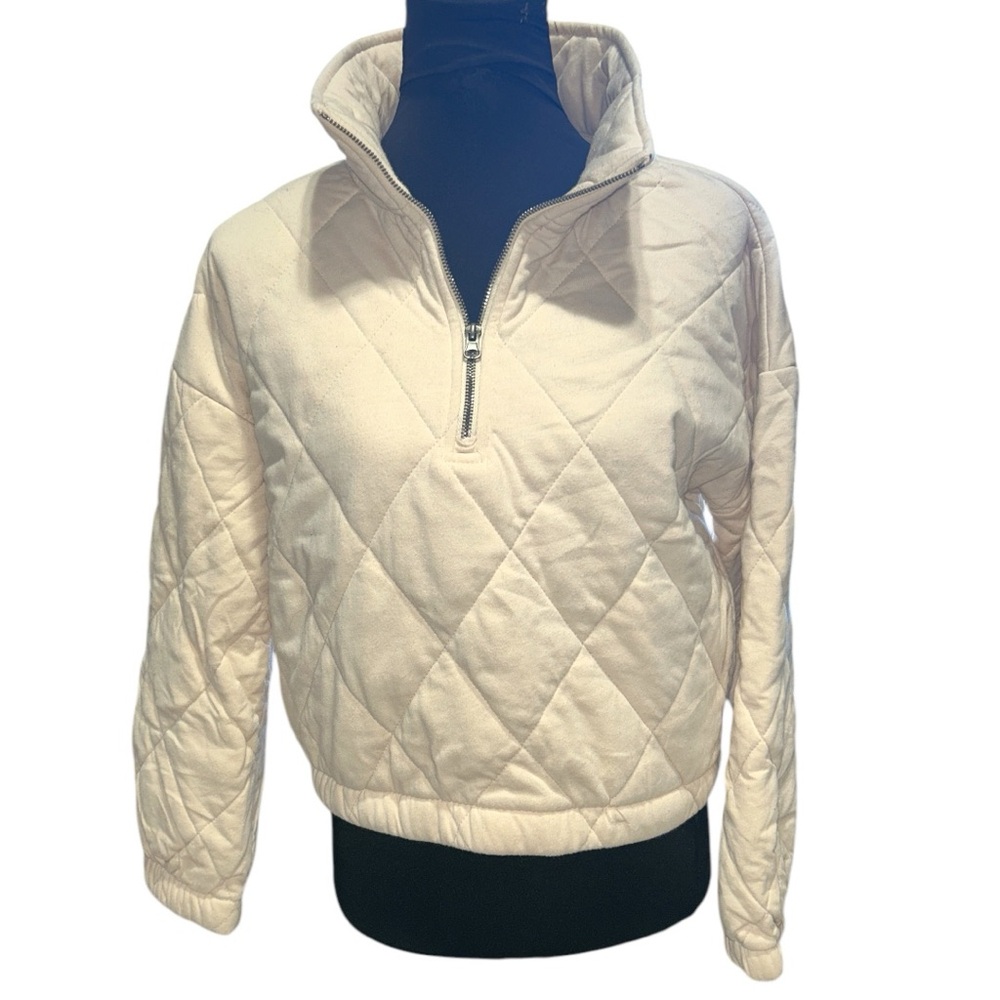 Pink Rose Cozy Cream Quarter Zip‎ Quilted Jacket - Size L